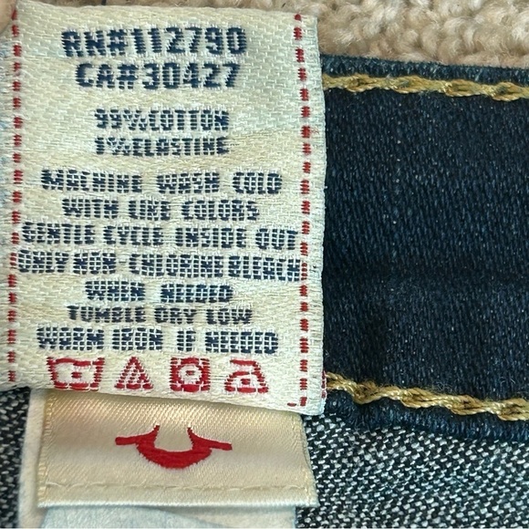 TRUE Religion gold Crystal rhinestone blue wash bootcut denim jeans Sz 29 - Picture 10 of 16
